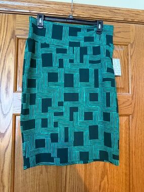 LuLaRoe Teal and Dark Green Geometric Knit Pencil Skirt NWT